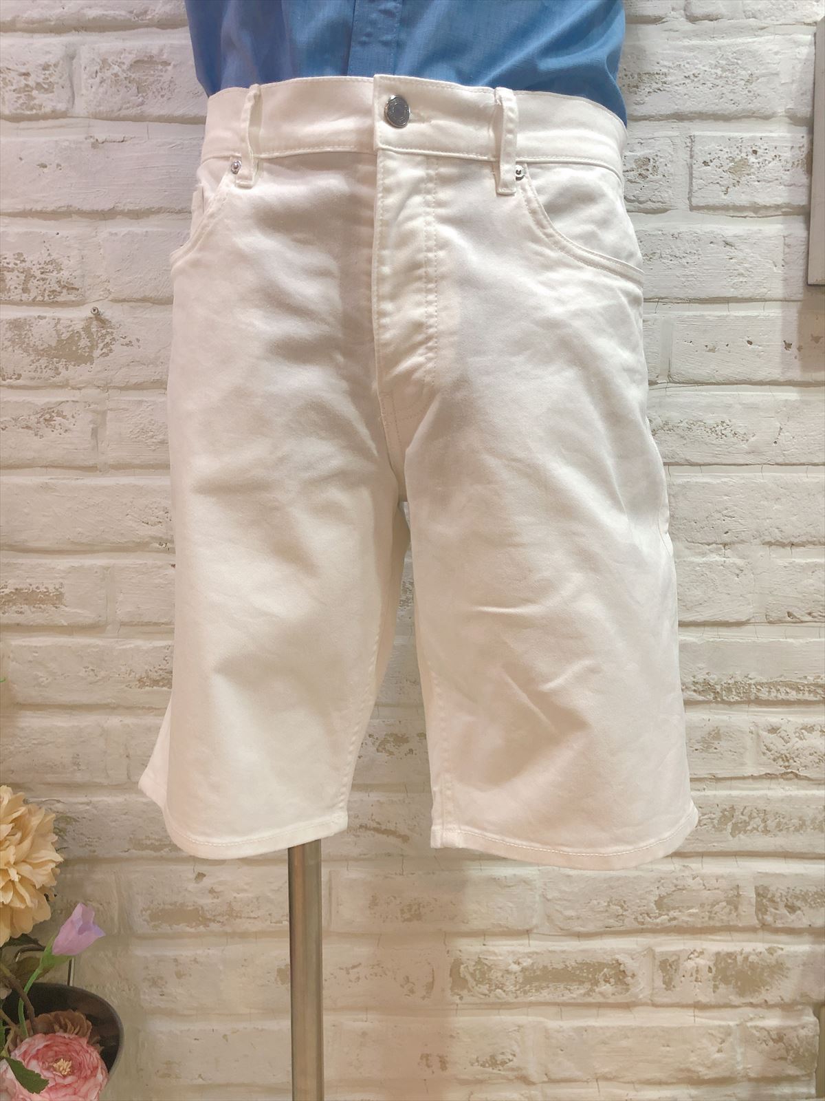 【パンツ単品】白スリムデニムハーフパンツM