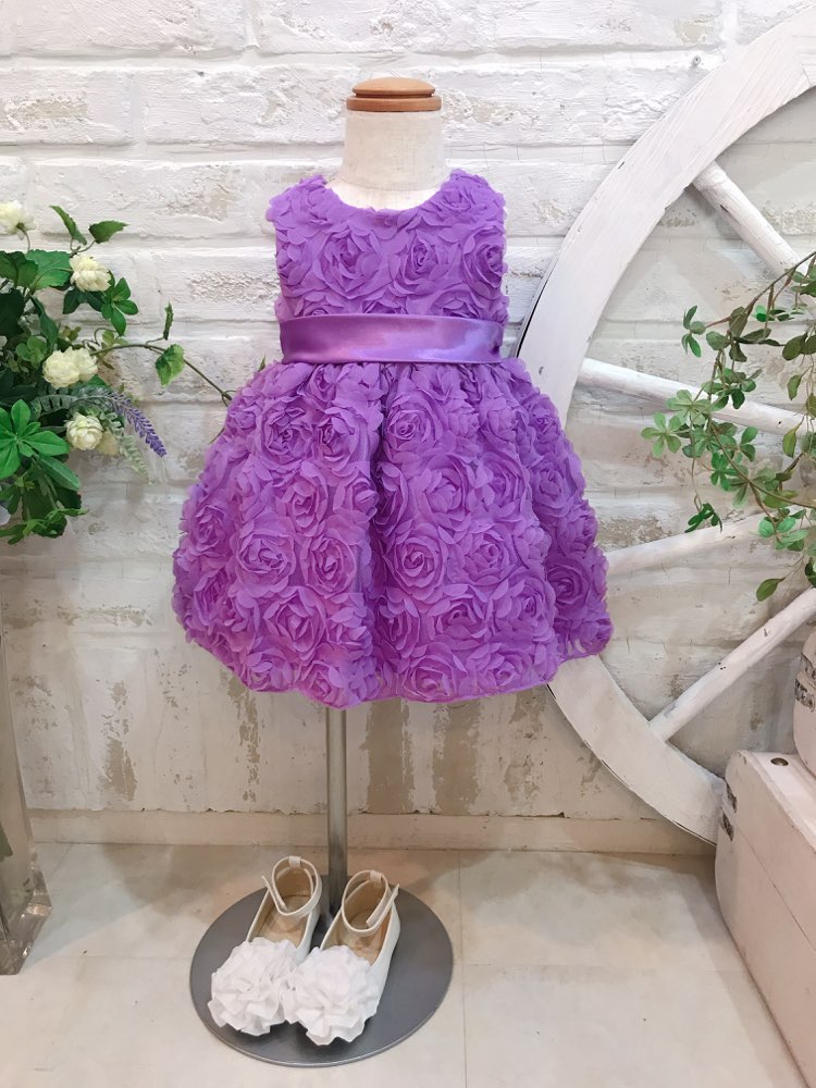 【キッズドレス】パープルお花ドレス　80〜90cm