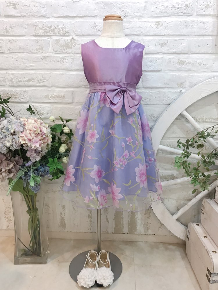 【キッズドレス】パープル花柄ドレス 120cm