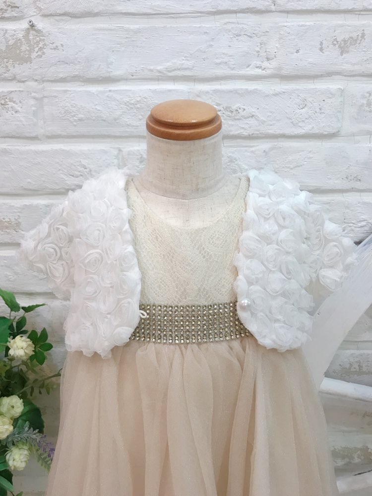 【キッズボレロ】キッズホワイトお花ボレロ　97cm