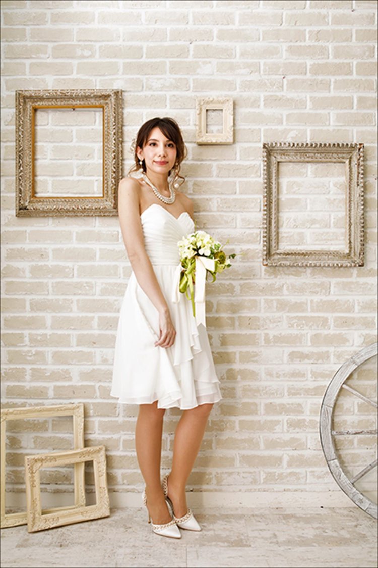 MORILEEハートカップホワイトシフォンドレス