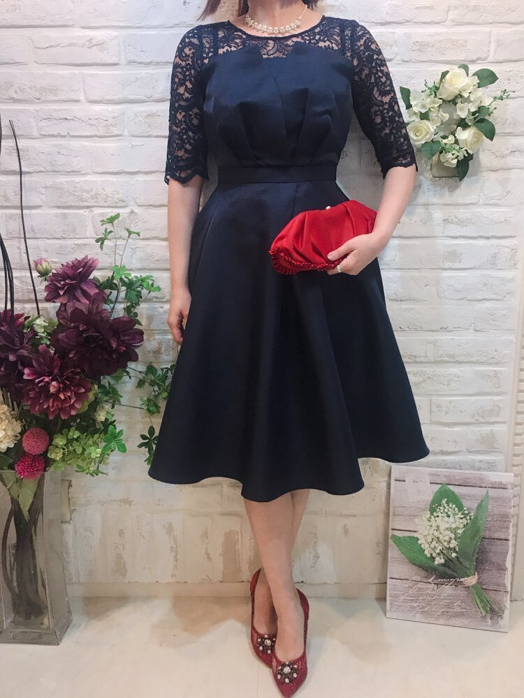 【ゲストドレス】ネイビー　プリンセスライン　M