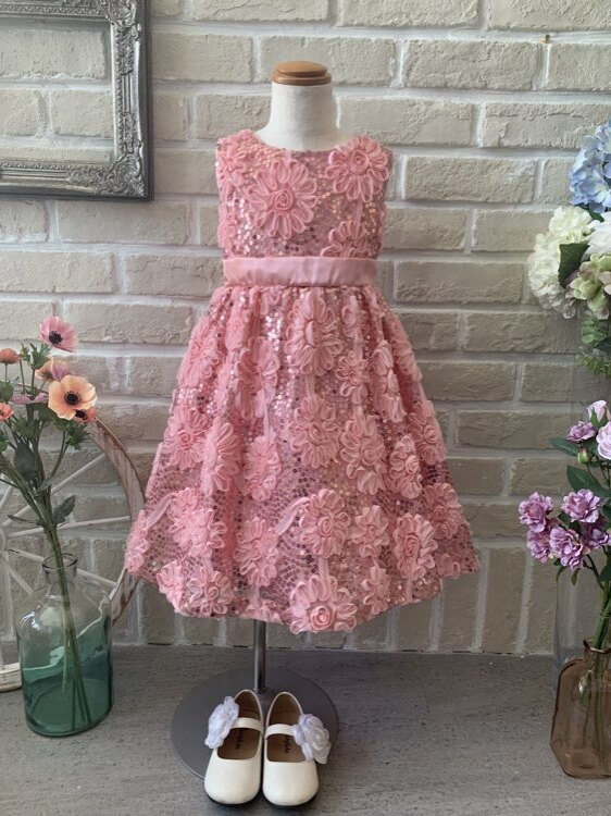 結婚式お呼ばれ リングガール 発表会向け 女の子用100cm 110cmのかわいいピンクのキラキラふんわりキッズドレス ドレンタ